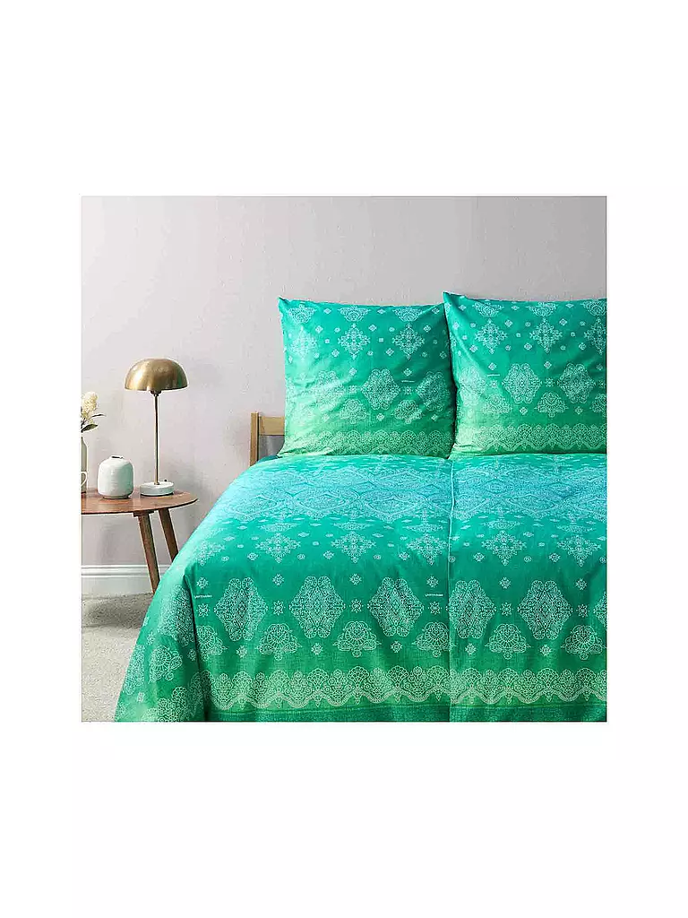 BASSETTI | Ropa de cama de satén KERALA 70x90cm/140x220cm Verde | grün
