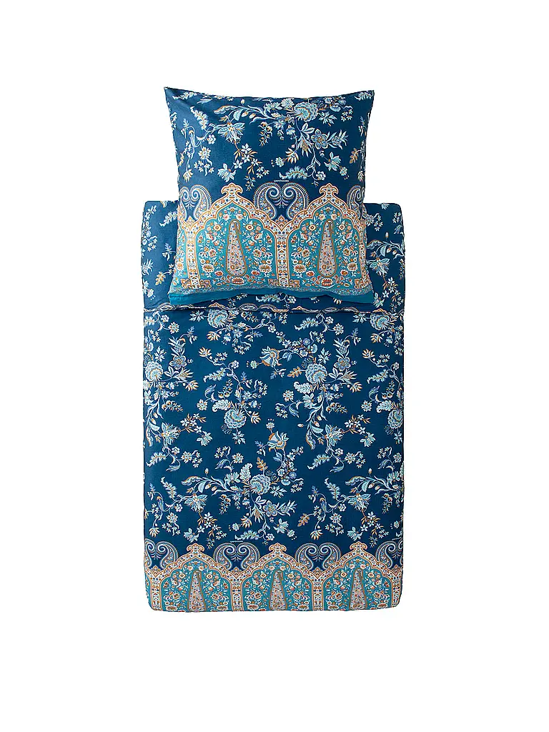 BASSETTI | Satin Bettwäsche 70x90cm / 140x200cm INDIAN ROSES Blau | Azul oscuro