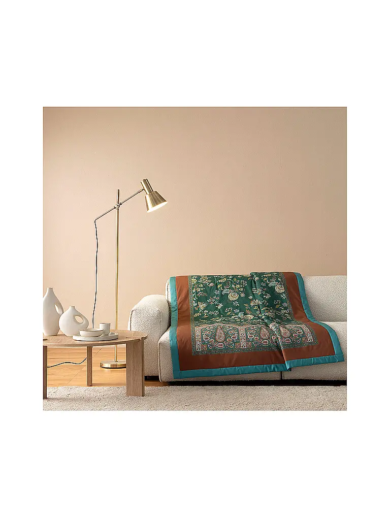 BASSETTI | Tagesdecke - Plaid 135x190cm INDIAN ROSES Verde | Verde oscuro