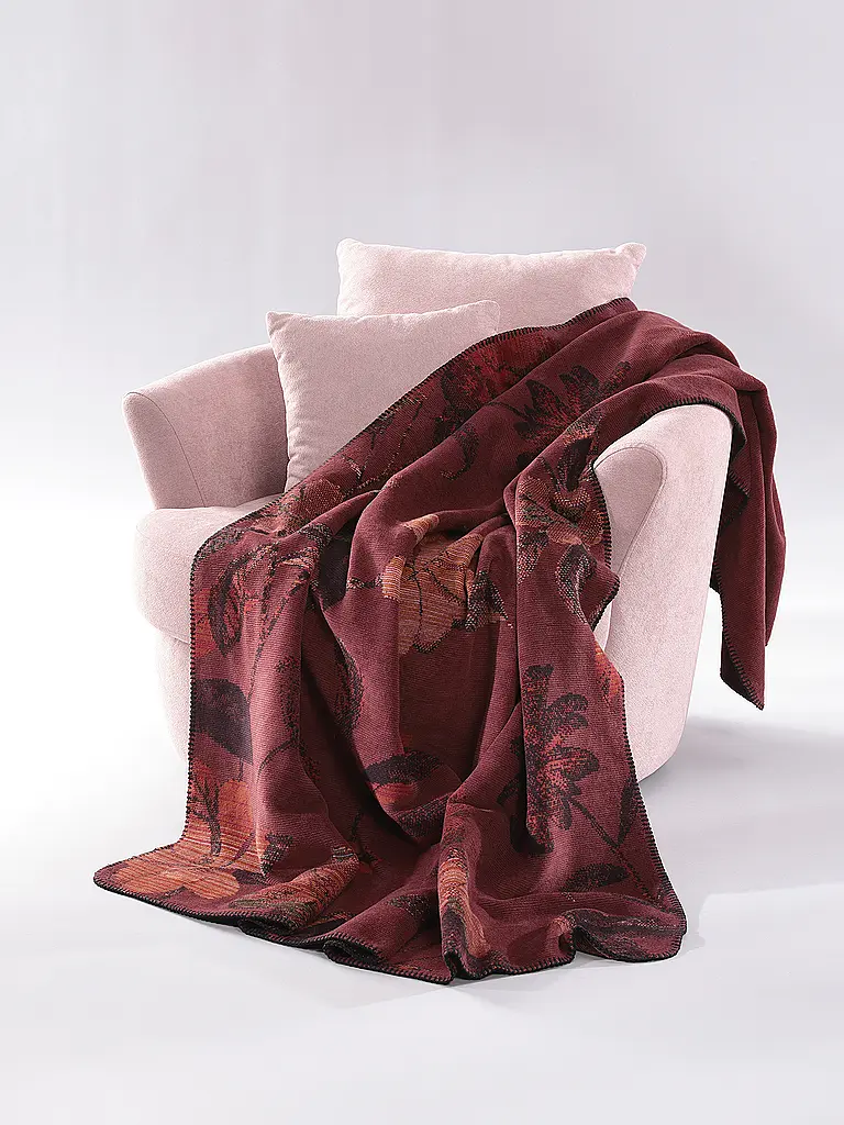 BIEDERLACK | Manta para el hogar - Plaid 150x200cm RUBY PASSION Velvet Bloom | Rojo oscuro