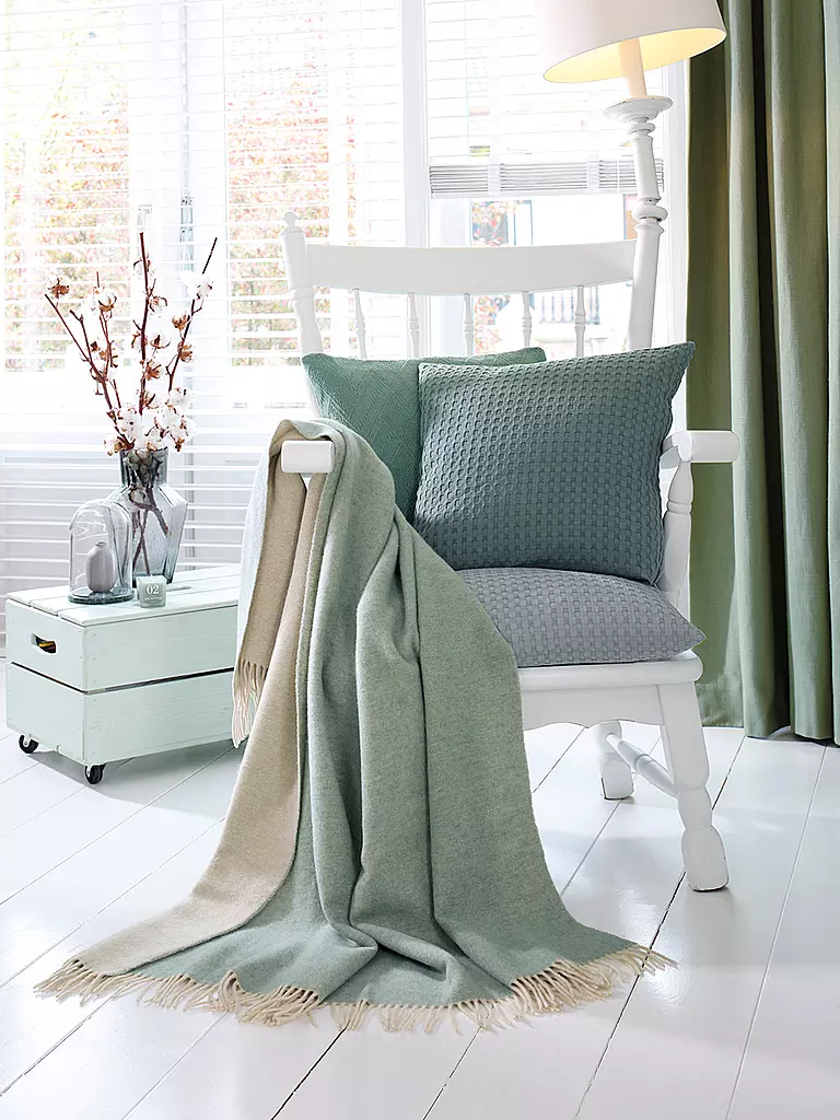 BIEDERLACK | Manta para el hogar Plaid CASHMERE 130x170cm Malva/Crema | Verde claro