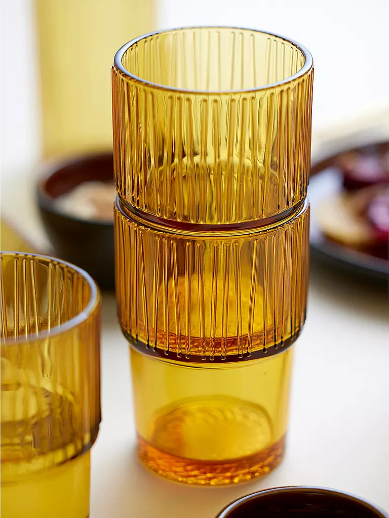 BITZ | Vaso de agua KUSINTHA, juego de 4, 380 ml, ámbar | 