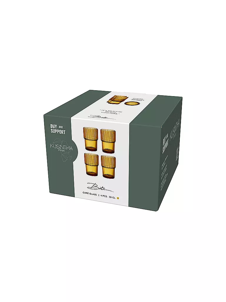 BITZ | Vaso de agua KUSINTHA, juego de 4, 380 ml, ámbar | 