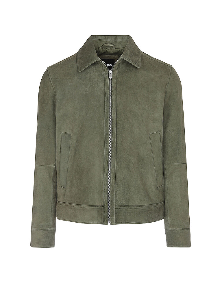 Chaqueta de cuero H-MALBANO verde oscuro 46