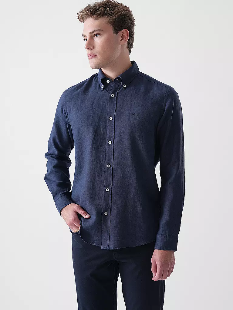 BOSS | Camisa de lino Slim Fit H-ROAN | Azul oscuro