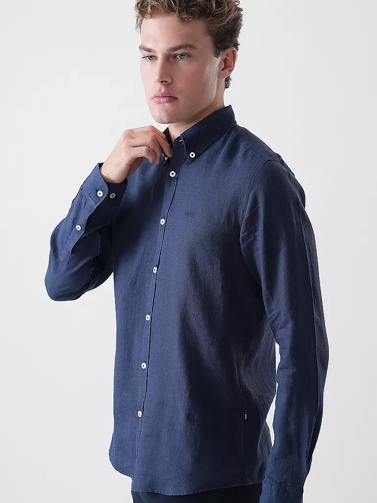 BOSS | Camisa de lino Slim Fit H-ROAN | Azul oscuro