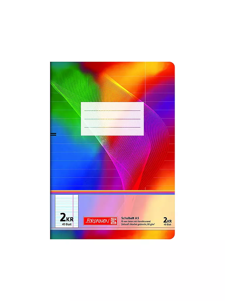 BRUNNEN VERLAG | Cuaderno A5 Rayado 10 mm 40 Hojas con margen de corrección | Sin color