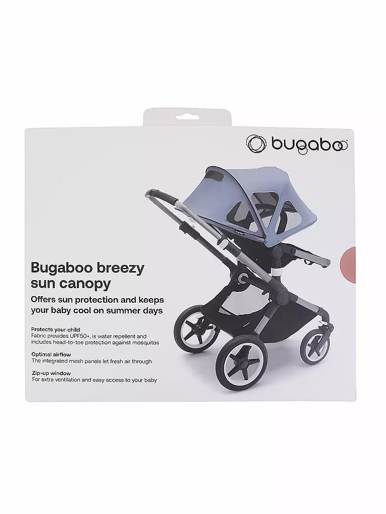 BUGABOO | Sonnendach para niños
Bugaboo breezy
toldo solar
Ofrece protección solar y mantiene a tu bebé fresco en los días de verano
Protege a tu hijo
La tela proporciona UPF50+, es repelente al agua e incluye protección de la cabeza a los pies contra los mosq | Rosa