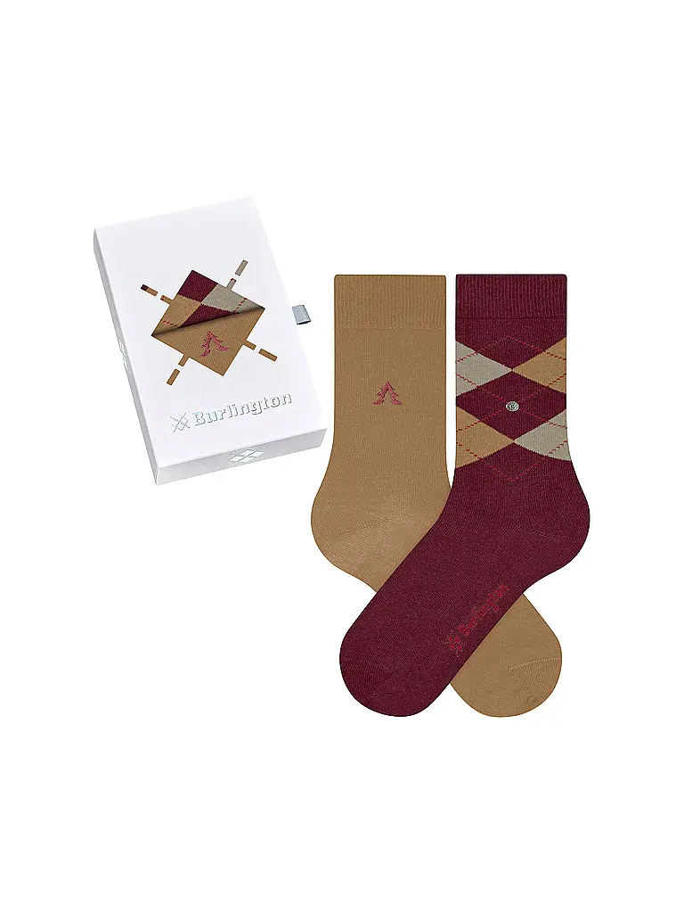 BURLINGTON | Damen Socken Geschenkebox 2er Pkg 36-41 EVERYDAY X-MAS BOX sortiment | Rojo oscuro