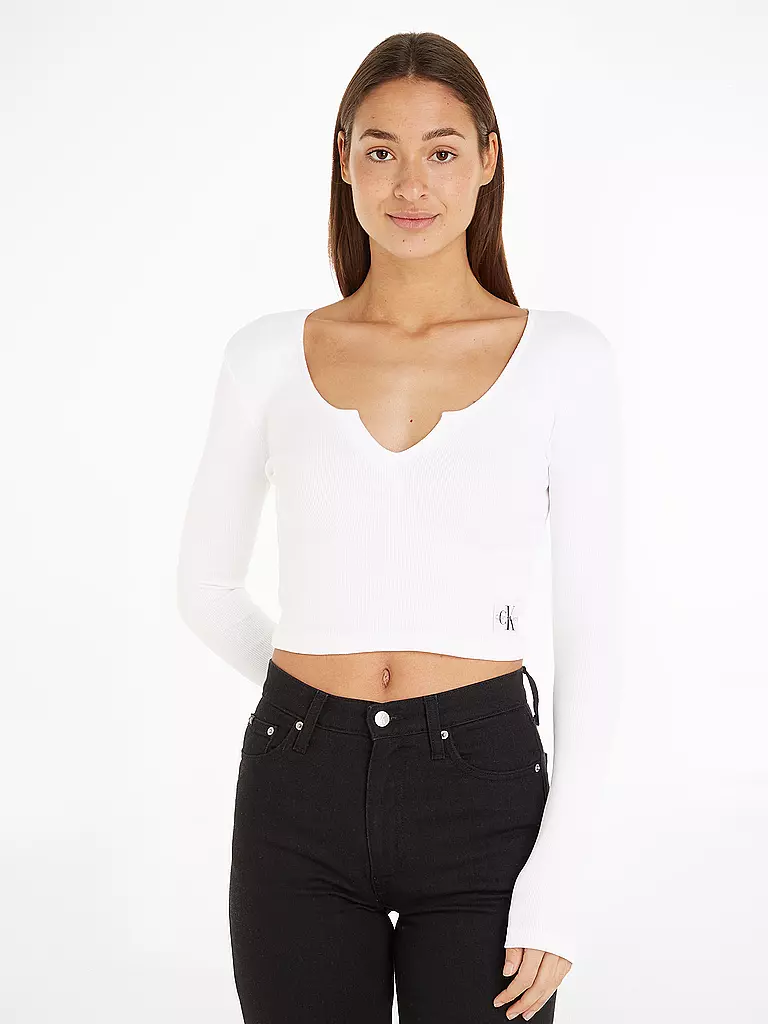 CALVIN KLEIN JEANS | Langarmshirt Cropped Fit | Blanco