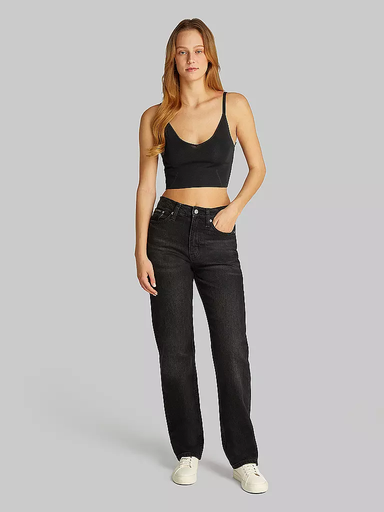 CALVIN KLEIN JEANS | Top Cropped Ajustado | Negro