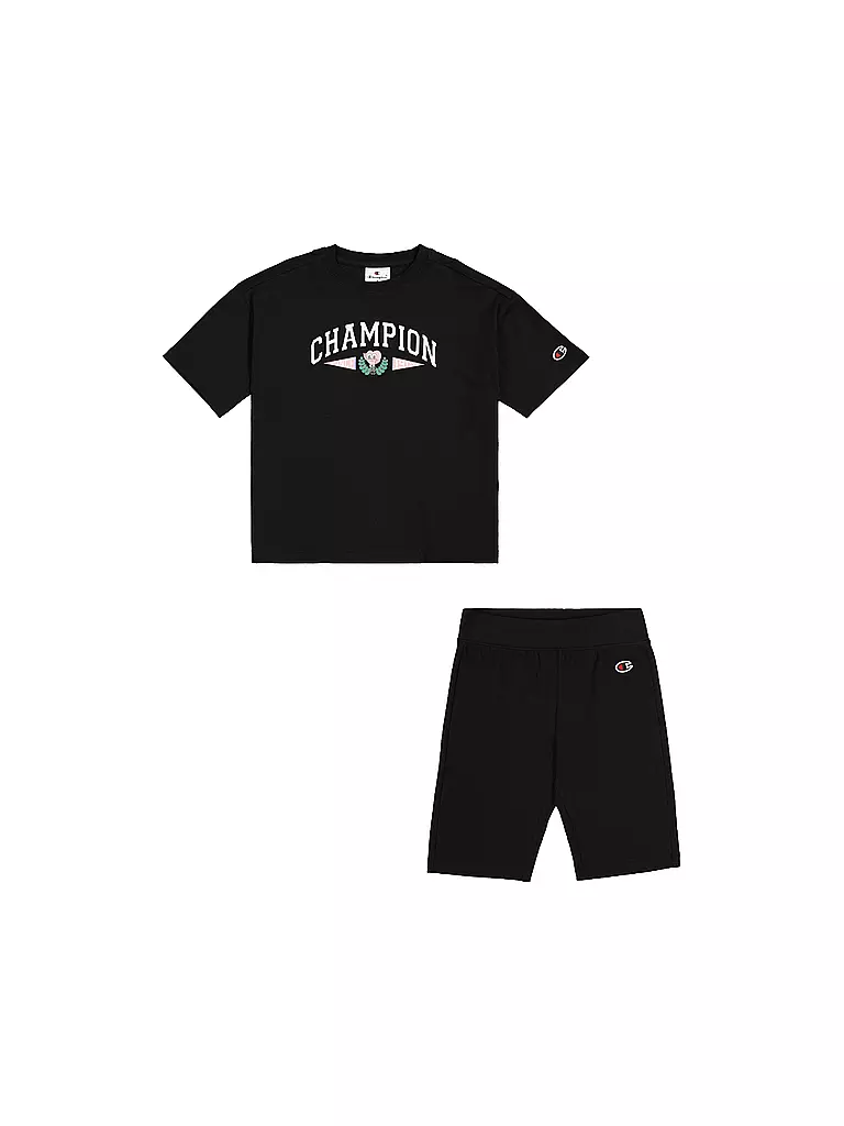 CHAMPION | Conjunto de niña de 2 piezas, camiseta y pantalones cortos | Negro