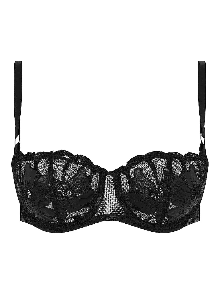 CHANTELLE | Balconette BH FLEURS SIGNATURE leather black | Negro