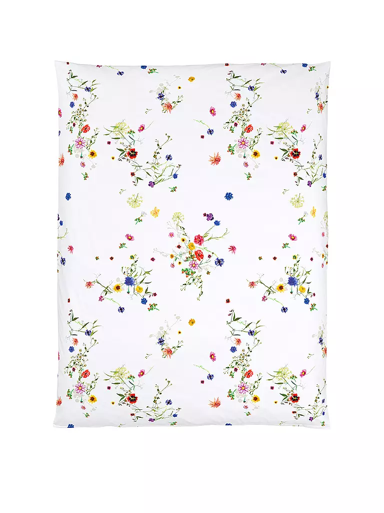 CHRISTIAN FISCHBACHER | Funda nórdica de satén FLEURS VOLANTES 140x200cm Flores silvestres | Blanco