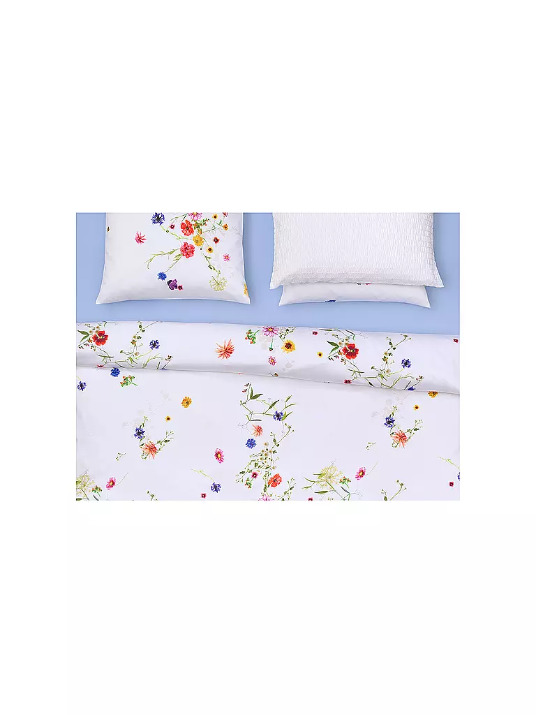 CHRISTIAN FISCHBACHER | Funda nórdica de satén FLEURS VOLANTES 140x200cm Flores silvestres | Blanco