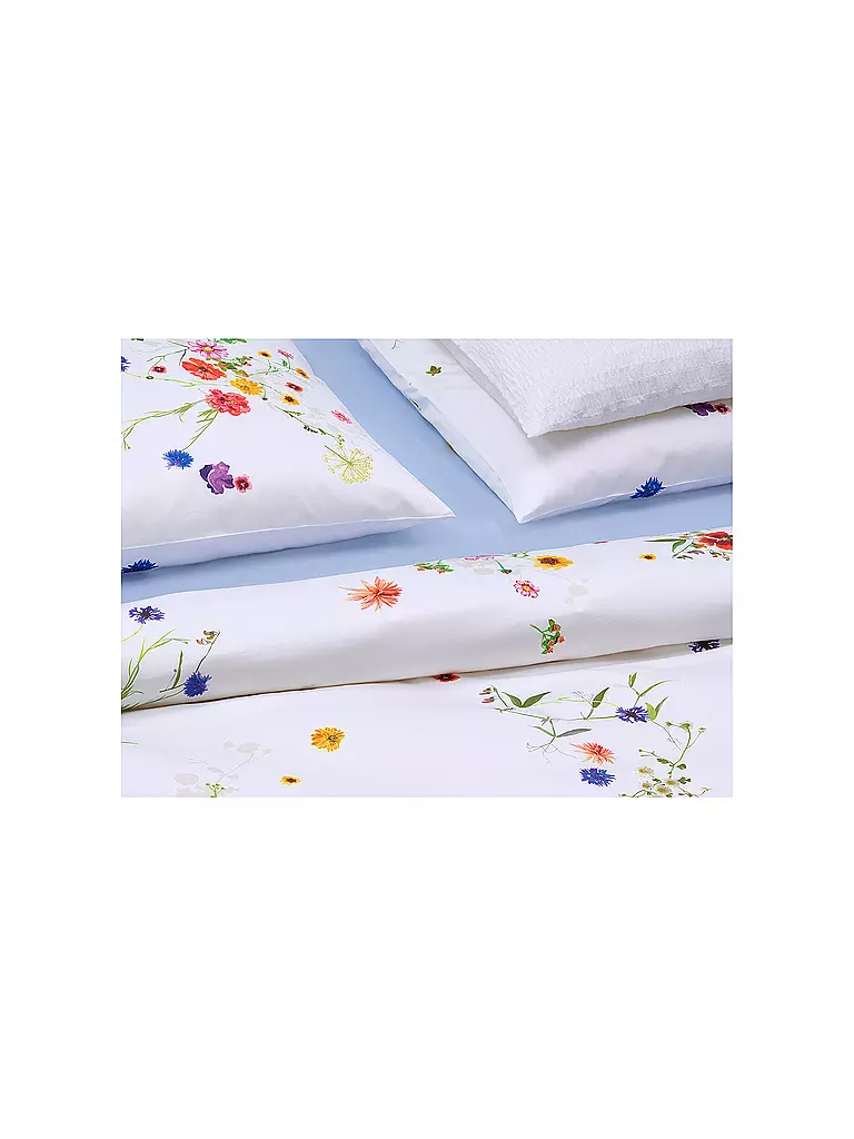 CHRISTIAN FISCHBACHER | Funda nórdica de satén FLEURS VOLANTES 140x200cm Flores silvestres | Blanco