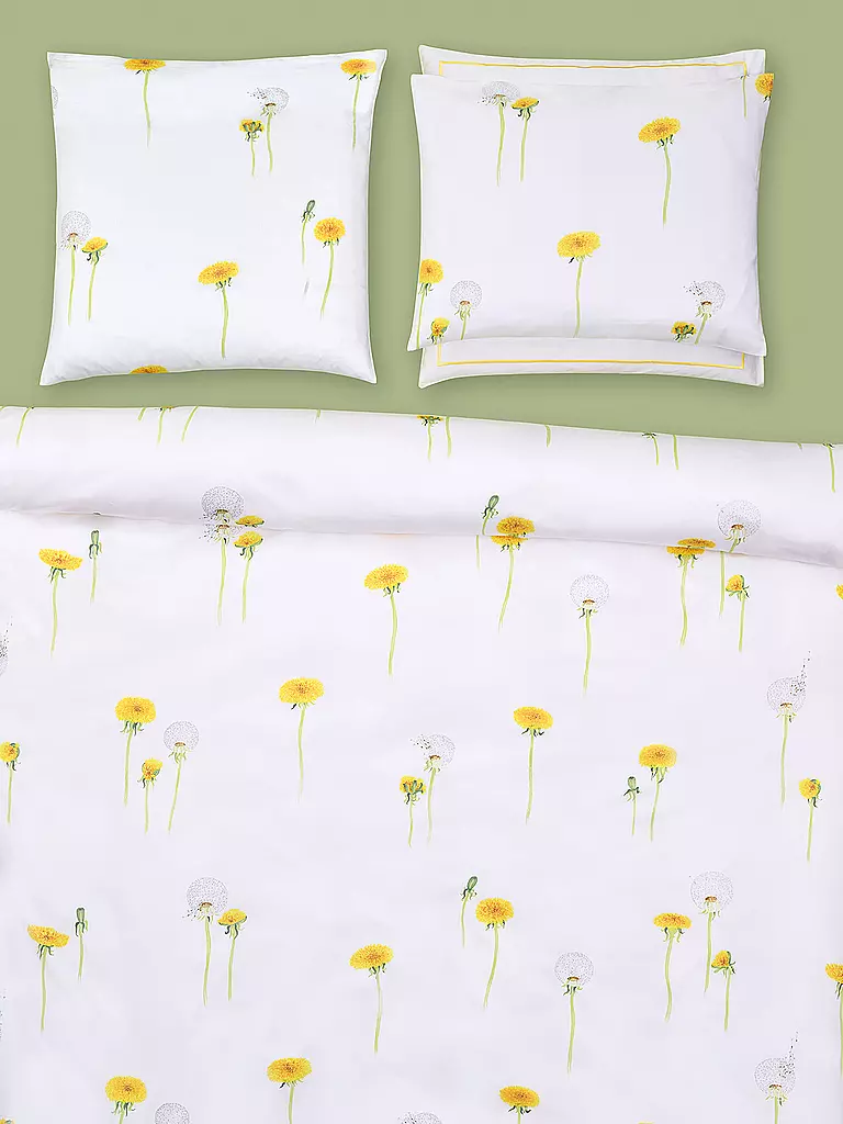 CHRISTIAN FISCHBACHER | Funda nórdica de satén PUSTEBLUME 140x200cm Blanco/Amarillo | Blanco