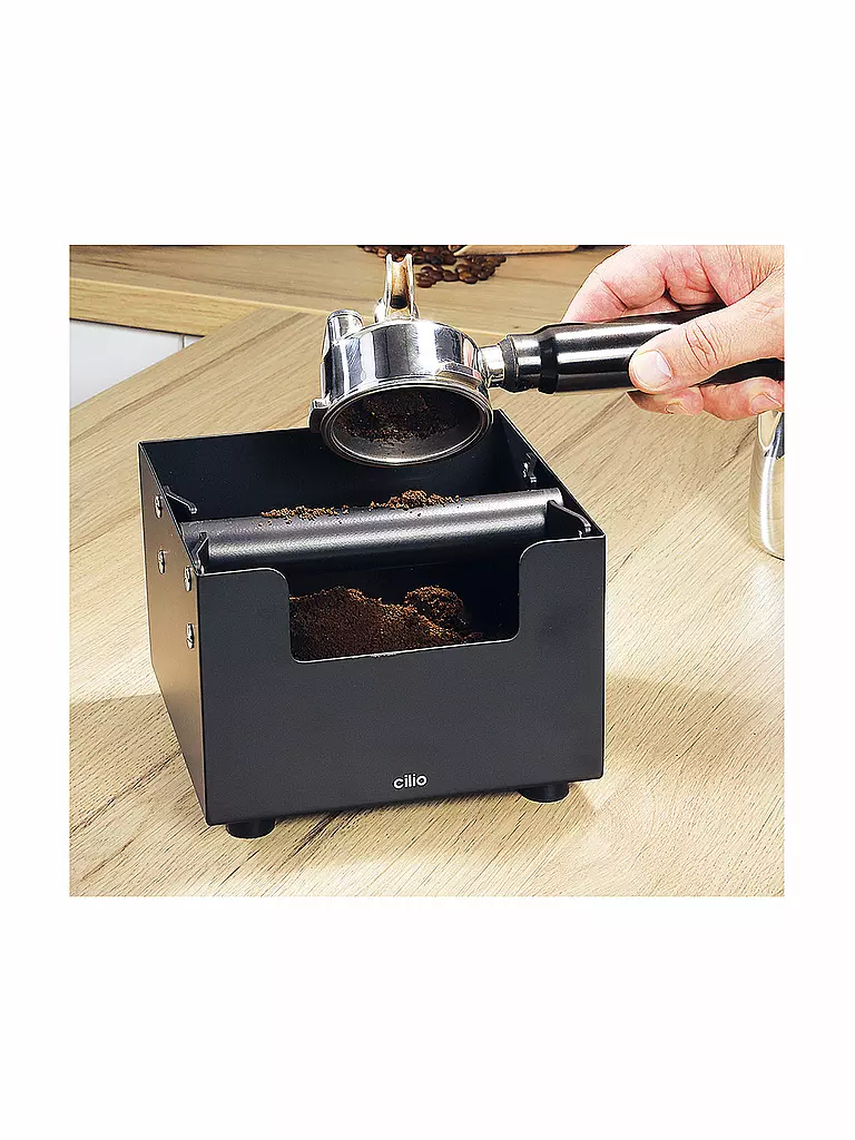 CILIO | Caja de descarga de espresso 16x16cm BARISTA Acero inoxidable Negro | Negro