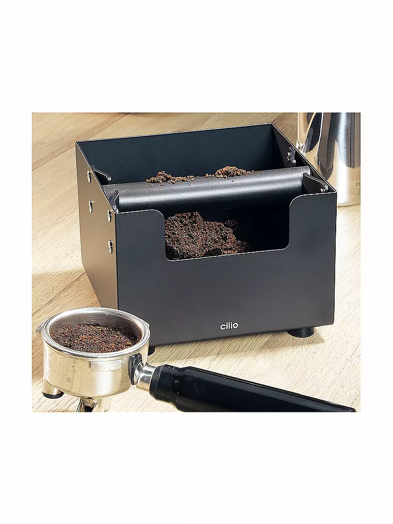CILIO | Caja de descarga de espresso 16x16cm BARISTA Acero inoxidable Negro | 