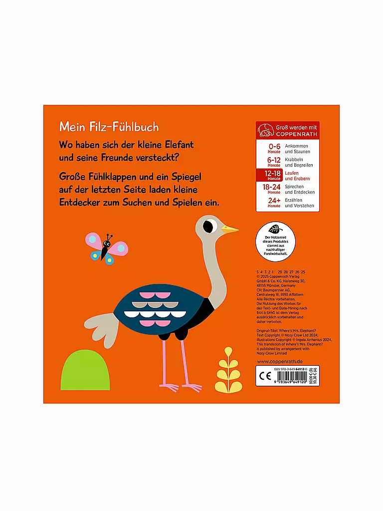 COPPENRATH VERLAG | Mi libro de fieltro: ¡Cucú, pequeño elefante! | Sin color