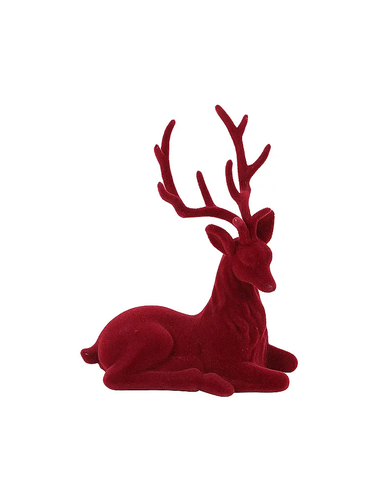 COUNTRYFIELD | Figura decorativa - Ciervo sentado flocado MEA Rojo | Rojo oscuro