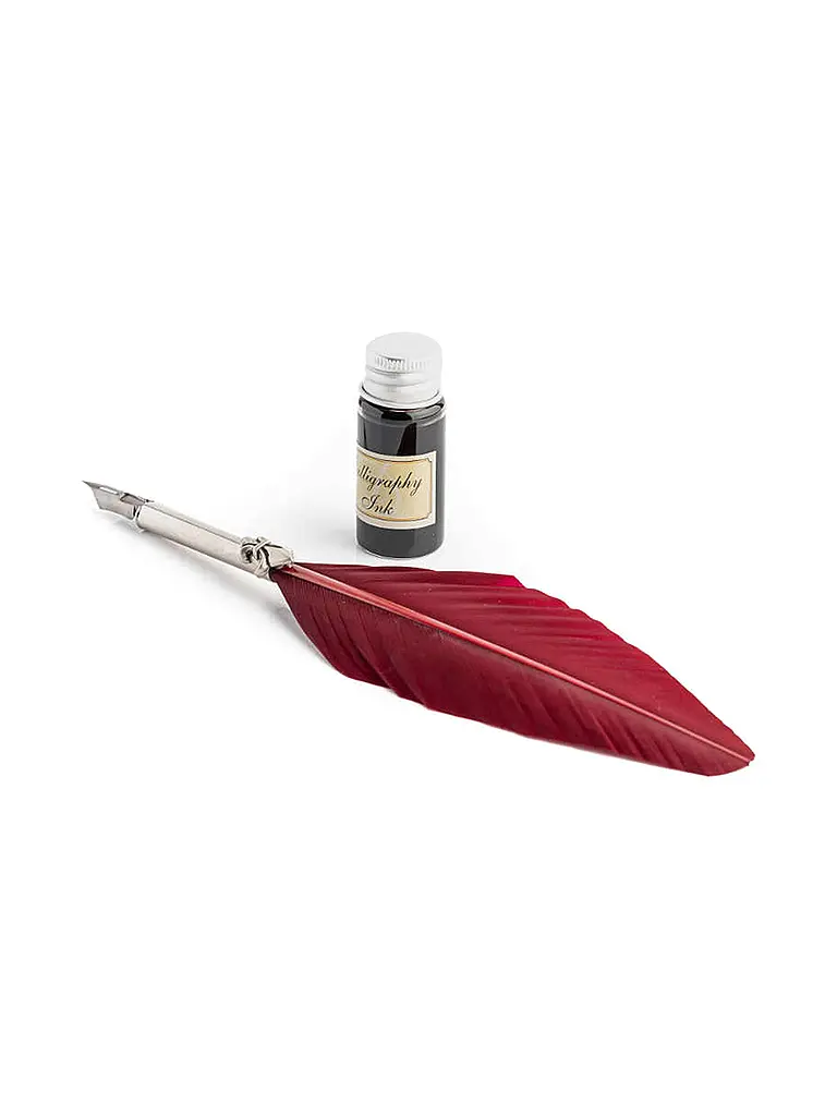 DALLAITI | Set de escritura con pluma de ave Burdeos | Rojo oscuro
