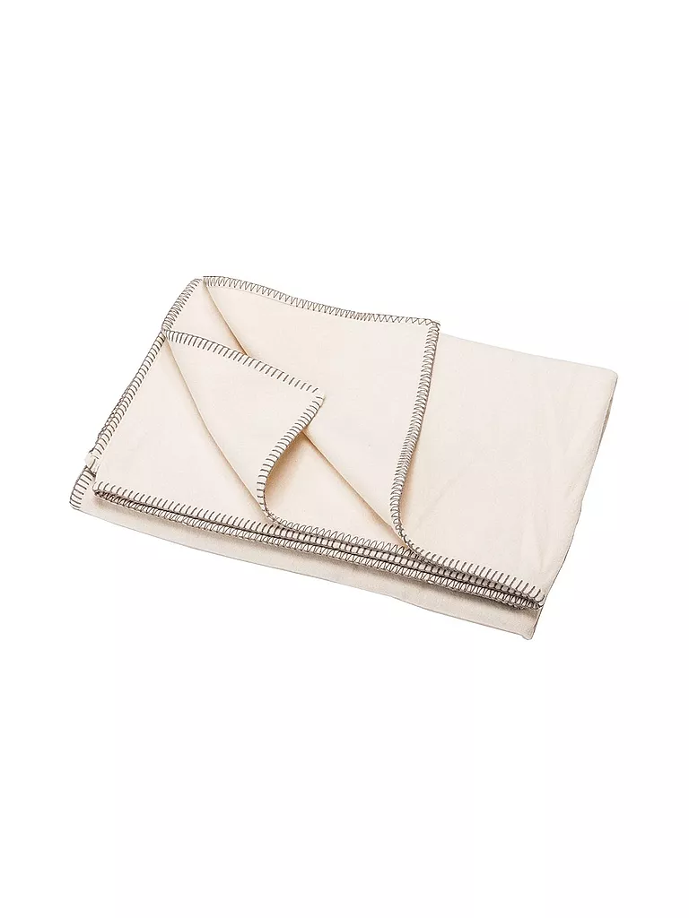 DAVID FUSSENEGGER | Manta de franela con puntada decorativa 140x200cm (Blanco natural) | Blanco