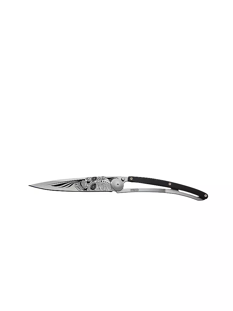 DEEJO | Navaja de bolsillo enebro titanio LATINO SKULL 37G | Plata