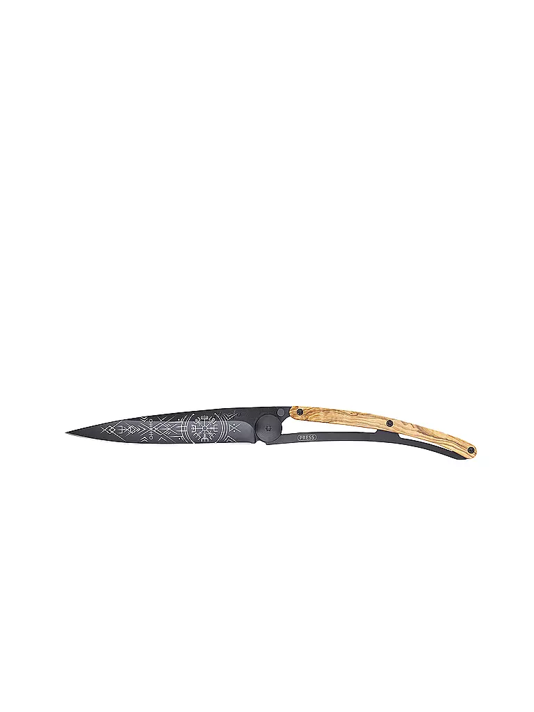 DEEJO | Navaja de bolsillo Olivenholz Schwarz WIKINGER VEGVISIR 37G | Negro