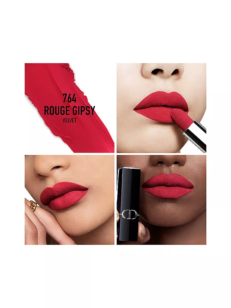 DIOR | Lápiz labial - Rouge Dior Velvet Lipstick (764 Rouge Gipsy) | Rojo