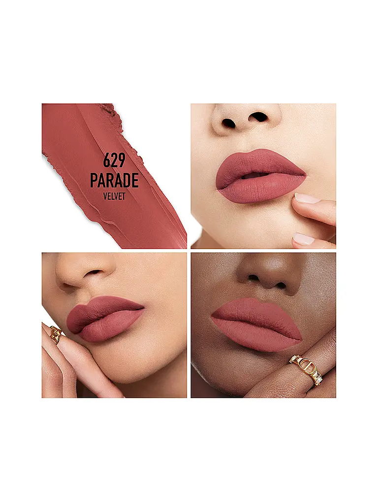 DIOR | Rouge Dior Edición Limitada Couture Barra de Labios - Estuche Dorado y Barra Grabada (629 Parade Fini Velvet) | Marrón