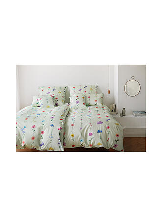 ELEGANTE | Ropa de cama de satén FLOWER SHOW 70x90cm / 140x200cm Verde pistacho