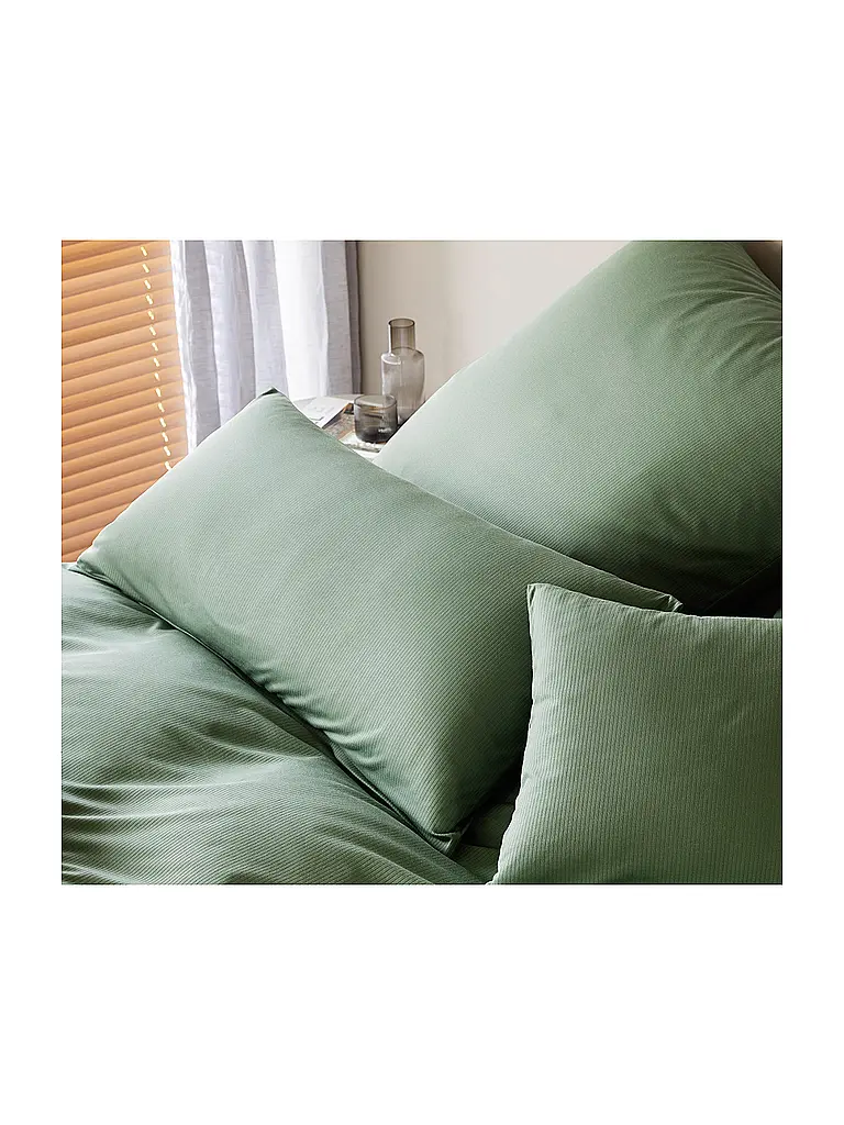 ELEGANTE | Juego de cama de punto Jersey 70x90cm / 140x200cm CORD Verde claro | Verde claro