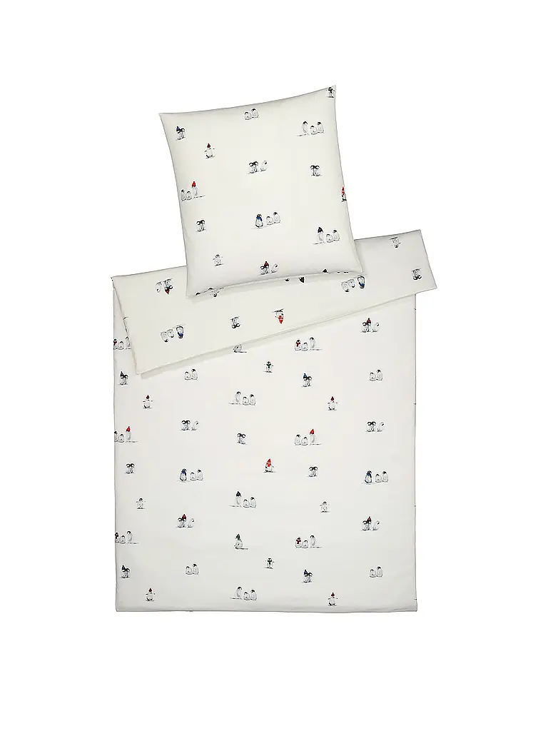 ELEGANTE | Ropa de cama de franela FIESTA DE PINGÜINOS 70x90cm/140x200cm Blanco | Blanco
