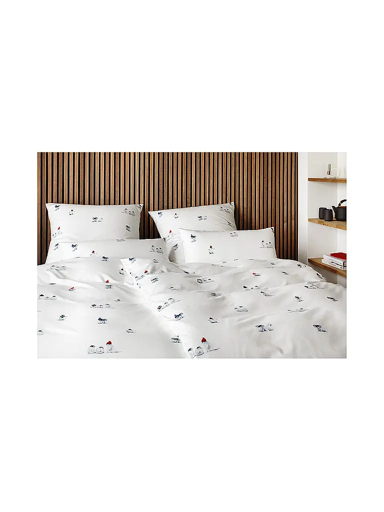 ELEGANTE | Ropa de cama de franela FIESTA DE PINGÜINOS 70x90cm/140x200cm Blanco | Blanco