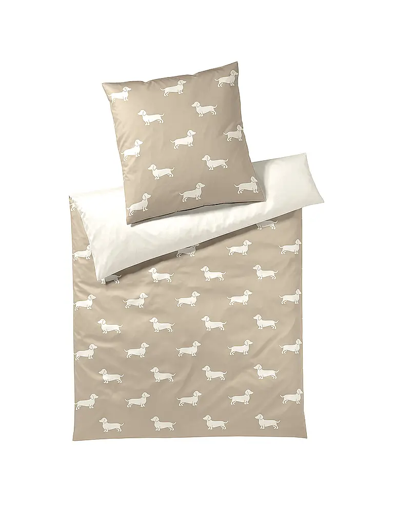 ELEGANTE | Ropa de cama de satén DOGS 70x90cm/140x200cm Crema | Beige