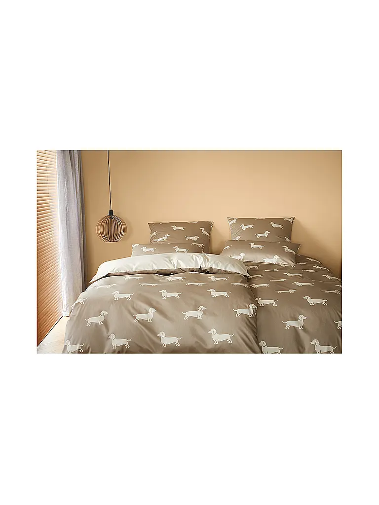 ELEGANTE | Ropa de cama de satén DOGS 70x90cm/140x200cm Crema | Beige