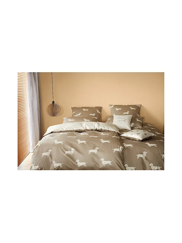 ELEGANTE | Ropa de cama de satén DOGS 70x90cm/140x200cm Crema | 