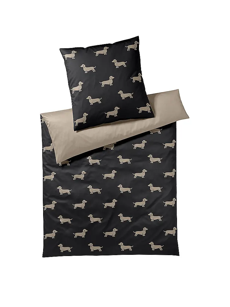 ELEGANTE | Ropa de cama de satén DOGS 70x90cm/140x200cm Negro | Negro