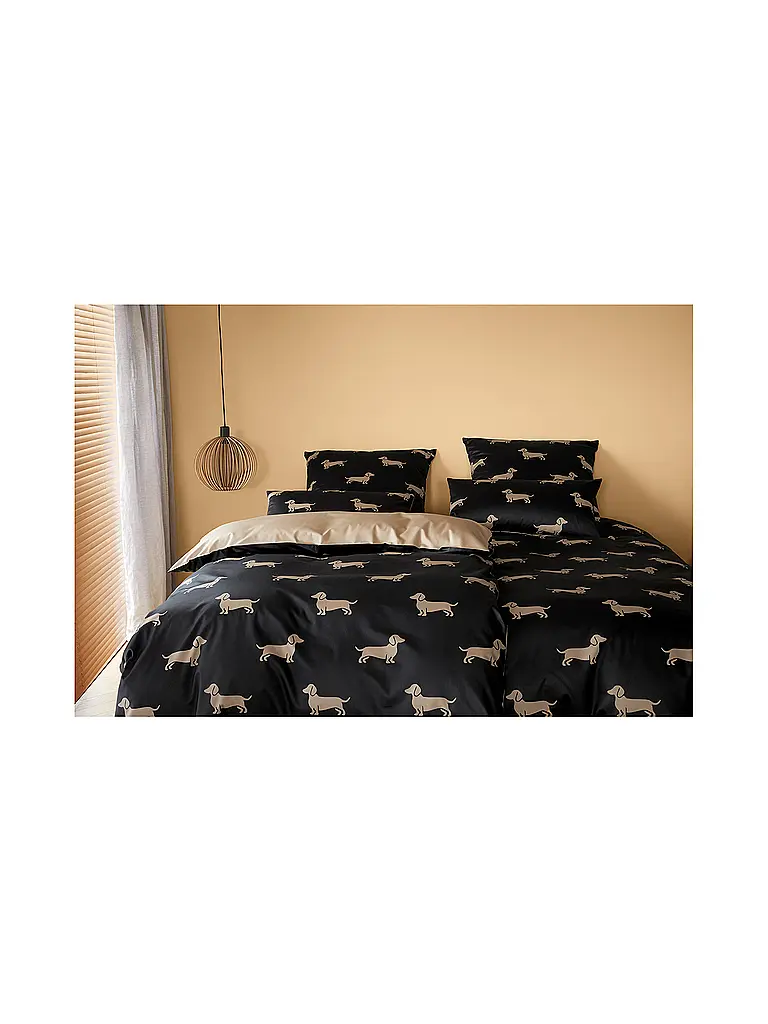 ELEGANTE | Ropa de cama de satén DOGS 70x90cm/140x200cm Negro | Negro