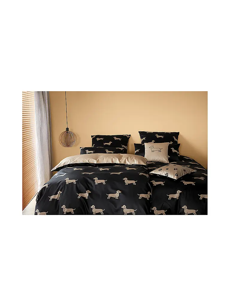ELEGANTE | Ropa de cama de satén DOGS 70x90cm/140x200cm Negro | 