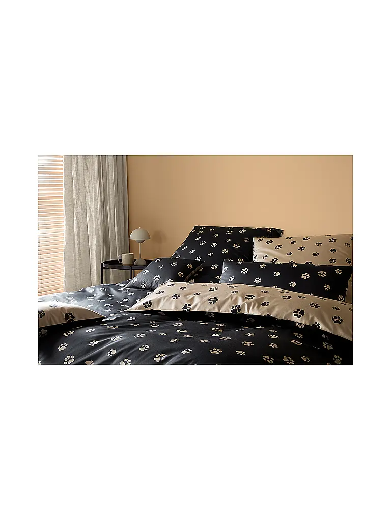 ELEGANTE | Ropa de cama de satén PAWS 70x90cm/140x200cm Negro | Negro
