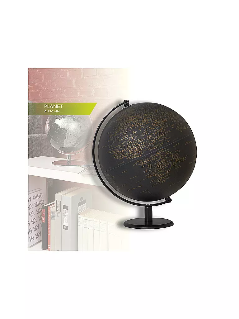 EMFORM | Globo terráqueo de mesa - Planeta 25 cm negro/dorado | Sin color