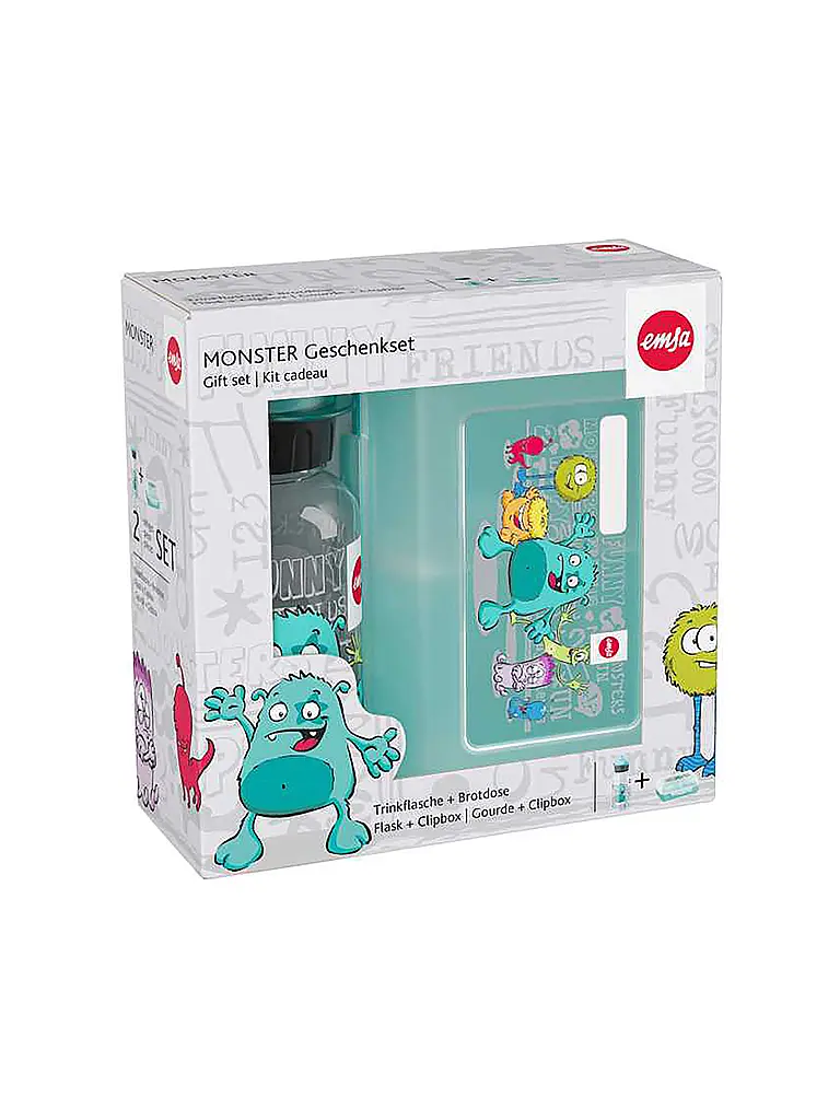 EMSA | Set de regalo de 2 piezas, fiambrera y botella MONSTER Turquesa | Turquesa
