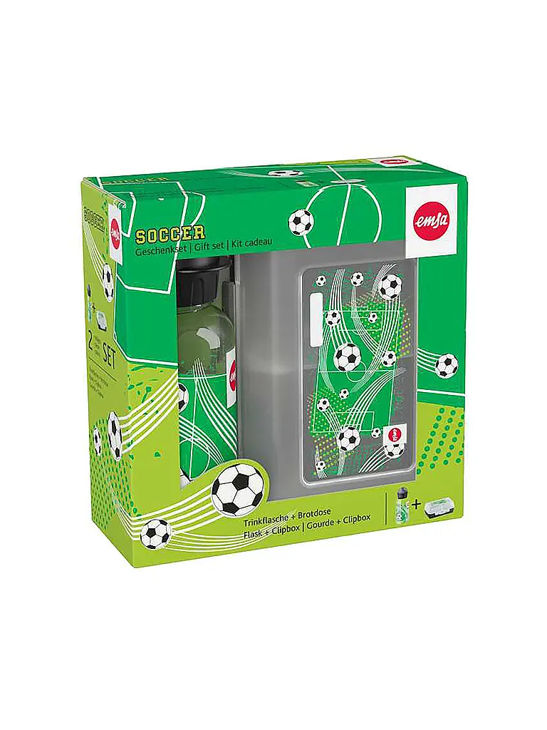 EMSA | Set de regalo de 2 piezas, fiambrera y botella SOCCER Negro | Marrón