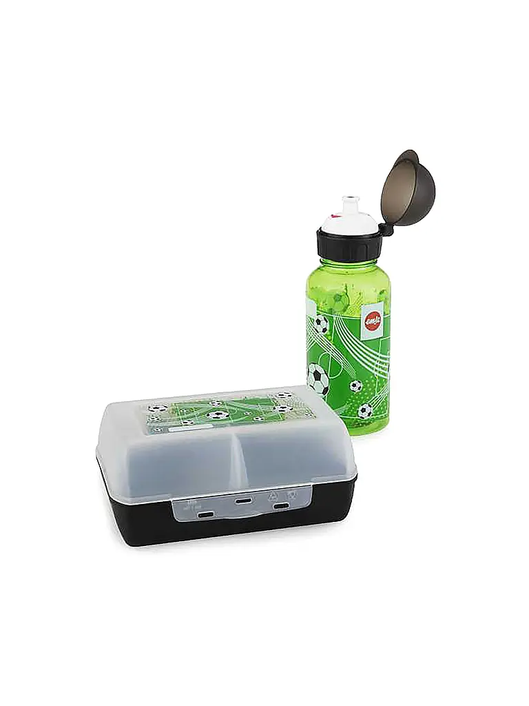 EMSA | Set de regalo de 2 piezas, fiambrera y botella SOCCER Negro | Marrón