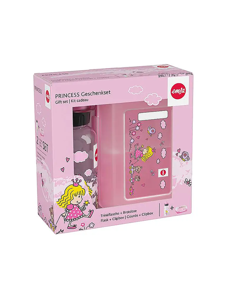EMSA | Set de regalo de 2 piezas. Fiambrera y botella PRINCESS Rosa | Rosa