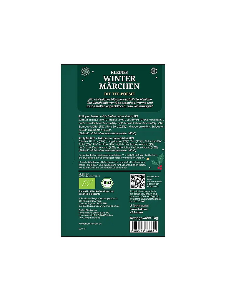 ENGLISH TEA SHOP | Té de invierno, 8 bolsitas, Cuento de invierno, Verde oscuro | Verde oscuro