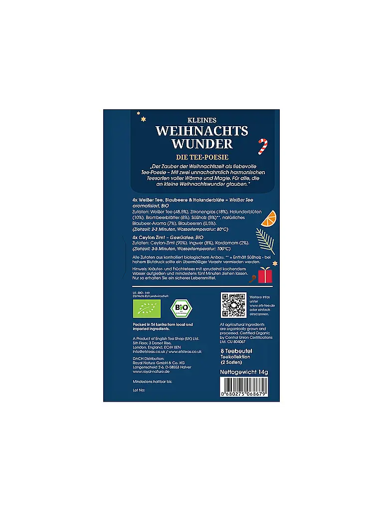 ENGLISH TEA SHOP | Té de invierno, 8 bolsitas, Maravilla Navideña | Azul oscuro