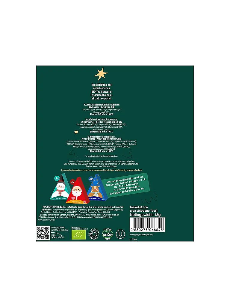 ENGLISH TEA SHOP | Té de invierno 9 bolsitas Duende Navideño Verde Oscuro | 